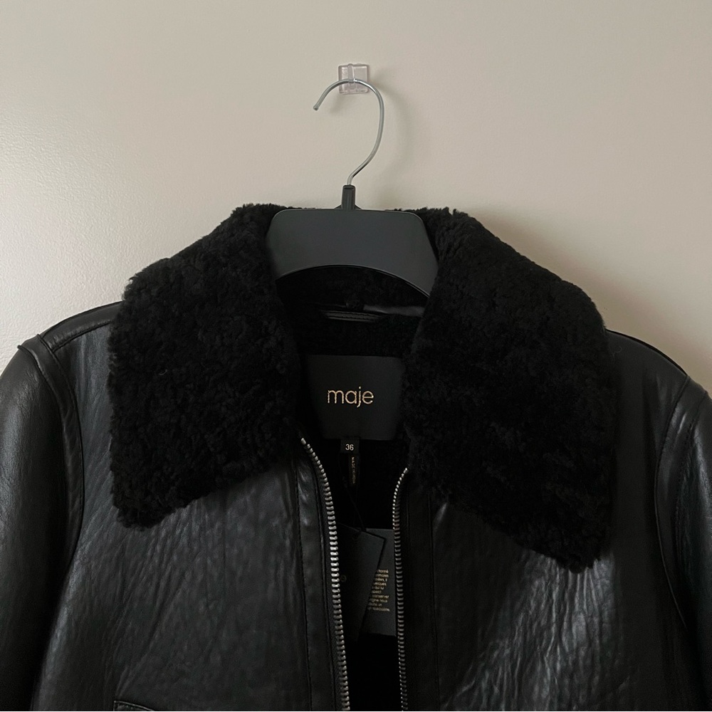 Maje Leather Shearling Jacket - Picture 5 of 8